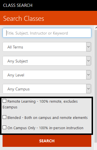 Filter remote or blended learning classes