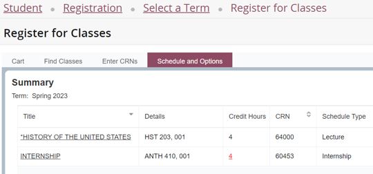 image of variable credits in registration screen