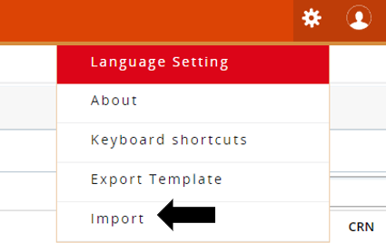 screenshot of Import Wizard dropdown showing Import selection