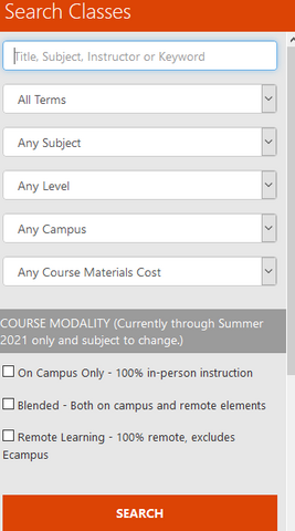 search by course modality