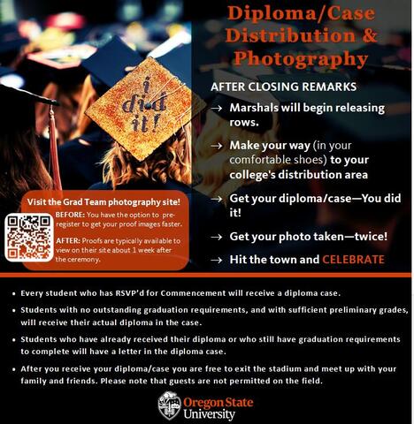 graduates sitting at commencement with one student’s cap decorated with orange glitter and the word, “I did it!”