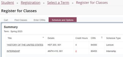 variable credits in registration screen